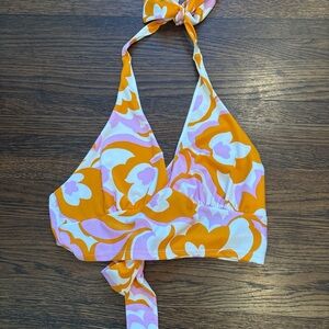 Halter Floral Tie-Back in Orange and Pink